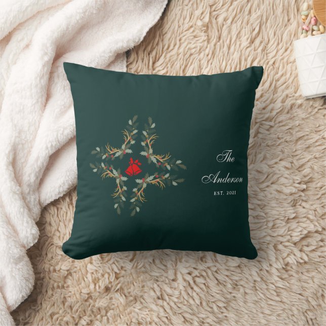 Sample Emerald Floral Holiday Christmas Family Throw Pillow (Blanket)