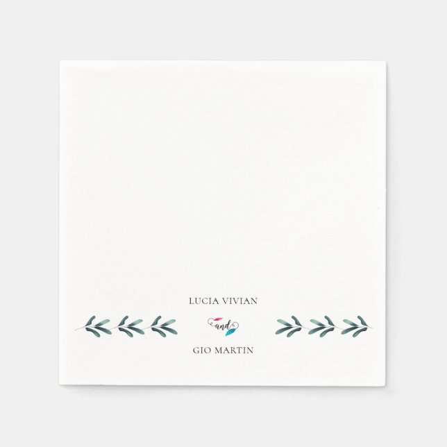 Sample Forest Green Calligraphy Eucaly Wedding Napkins (Front)