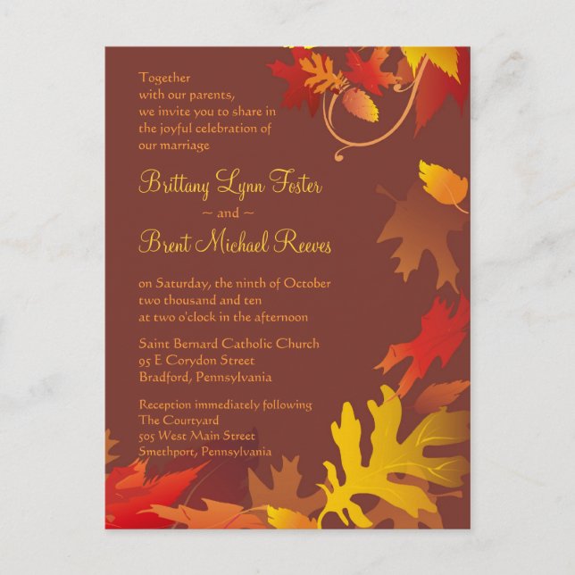 Sample Invitation - Autumn Wedding Celebration Postcard (Front)