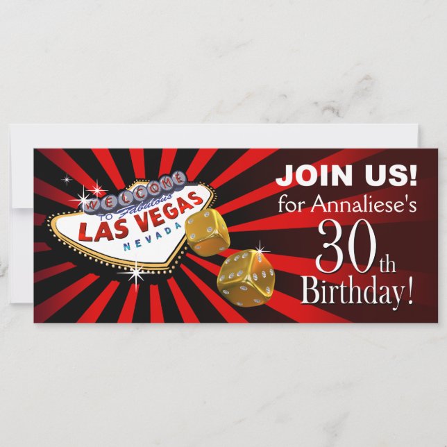sample Las Vegas Starburst 30th Birthday red black Invitation (Front)