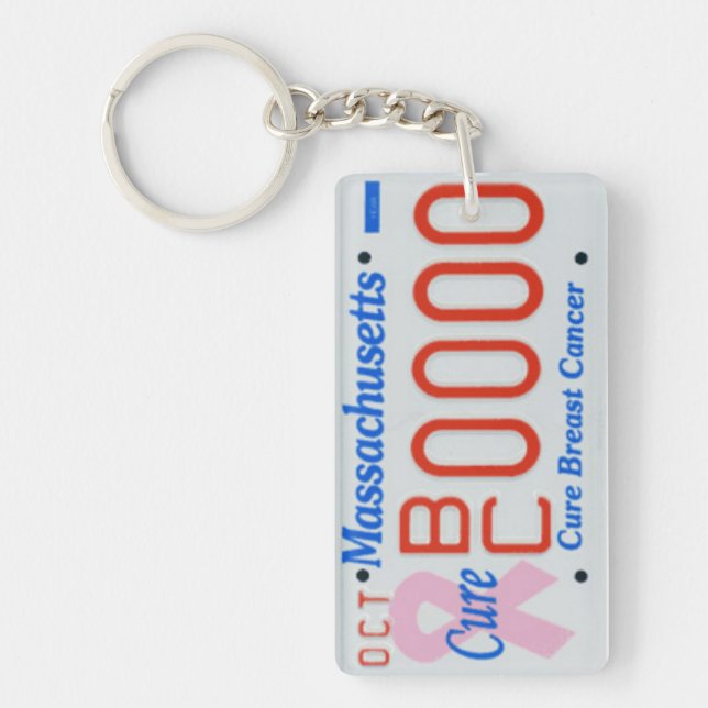 SAMPLE Massachusetts License Plate Cure for Cancer Keychain (Front)