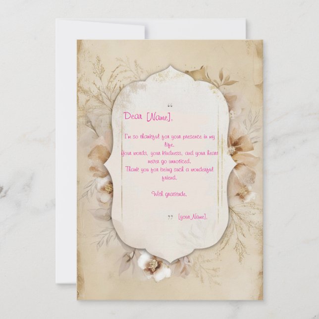 sample message of gratitude invitation (Front)