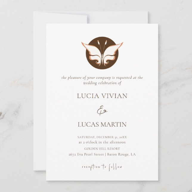 Sample Minimalist Chic Butterfly Wedding Invitation (Front)
