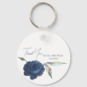 Sample Navy Blue Rose Wedding Thank You Keychain