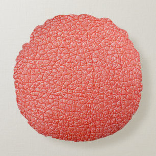 Sample of orange leather upholstery textureabstrac round pillow