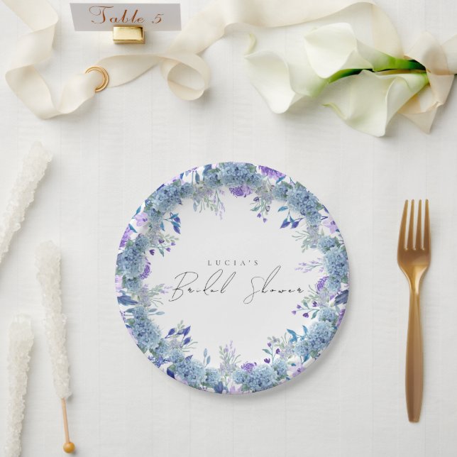 Sample Purple Floral Garden Blue Bridal Shower Paper Plates (Wedding)
