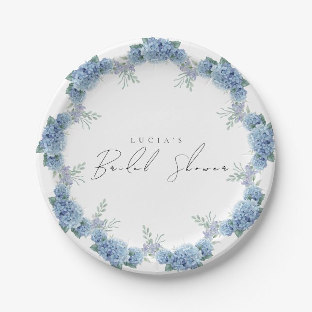 Sample Purple Floral Garden Blue Bridal Shower Paper Plates (Front)