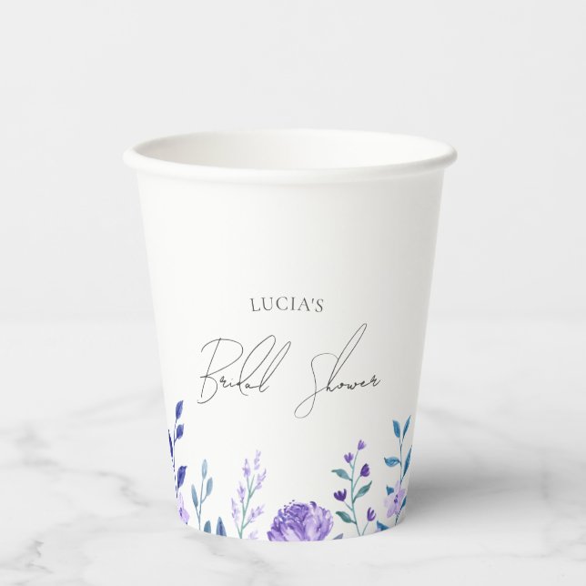 Sample Purple Floral Garden Bridal Favors Paper Cups (Front)