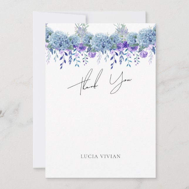 Sample Purple Floral Garden Bridal Shower Thank You Card (Front)