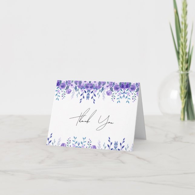 Sample Purple Floral Garden Thank You Card (Front)