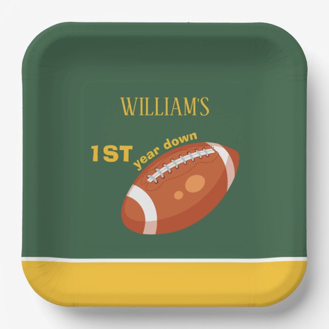 Sample Retro Football First Year Down 1st Birthday Paper Plates (Front)
