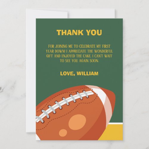 Sample Retro Football First Year Down 1st Birthday Thank You Card