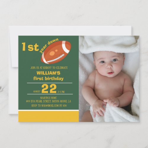 Sample Retro Football First Year Down Birthday Invitation