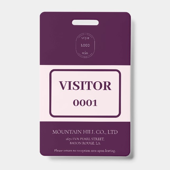 Sample Royal Crimson Barcode Visitor Card Badge (Front)