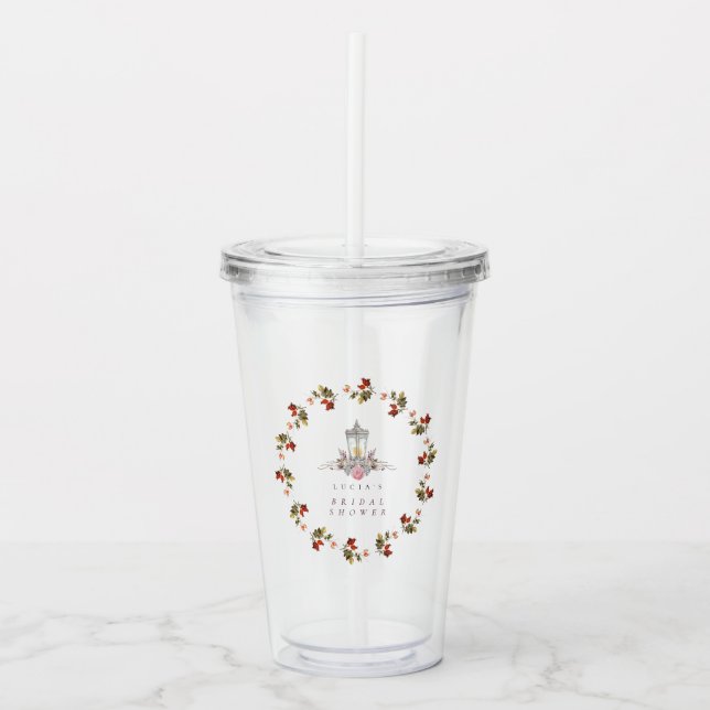 Sample Rustic Floral Roses & Lantern Bridal Shower Acrylic Tumbler (Front)