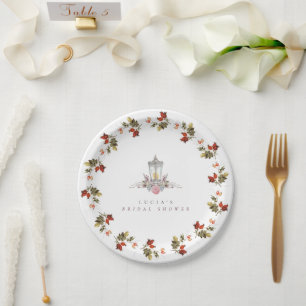 Sample Rustic Floral Roses & Lantern Bridal Shower Paper Plates