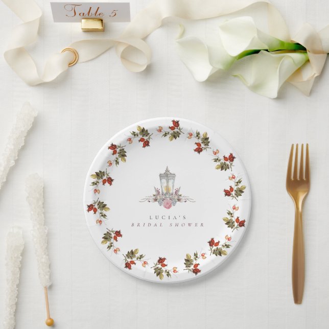 Sample Rustic Floral Roses & Lantern Bridal Shower Paper Plates (Wedding)