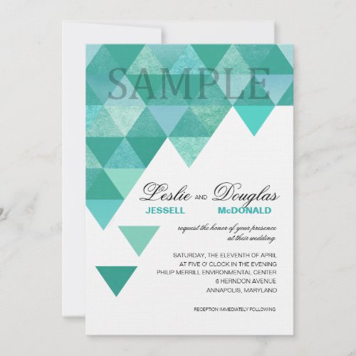 SAMPLE traditional linen Geometric Triangles teal Invitation