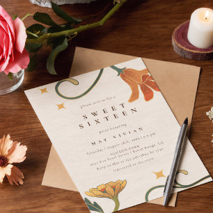 Sample Vintage Faecore Big floral Sweet Sixteen Invitation