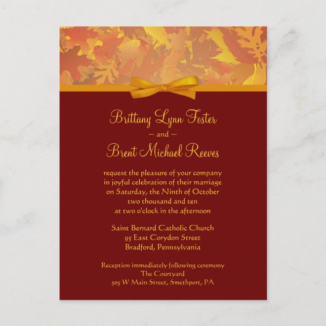 Sample Wedding Invitation - Autumn Leaves (Front)
