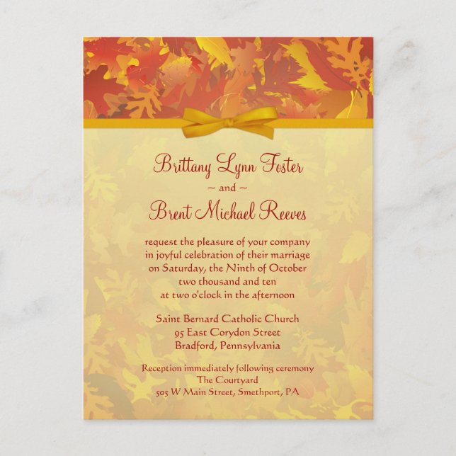 Sample Wedding Invitation - Autumn Mist - Gold (Front)