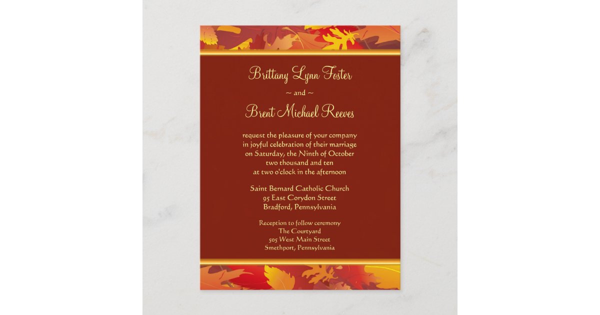 Sample Wedding Invitation - Fall Leaves Border Postcard | Zazzle