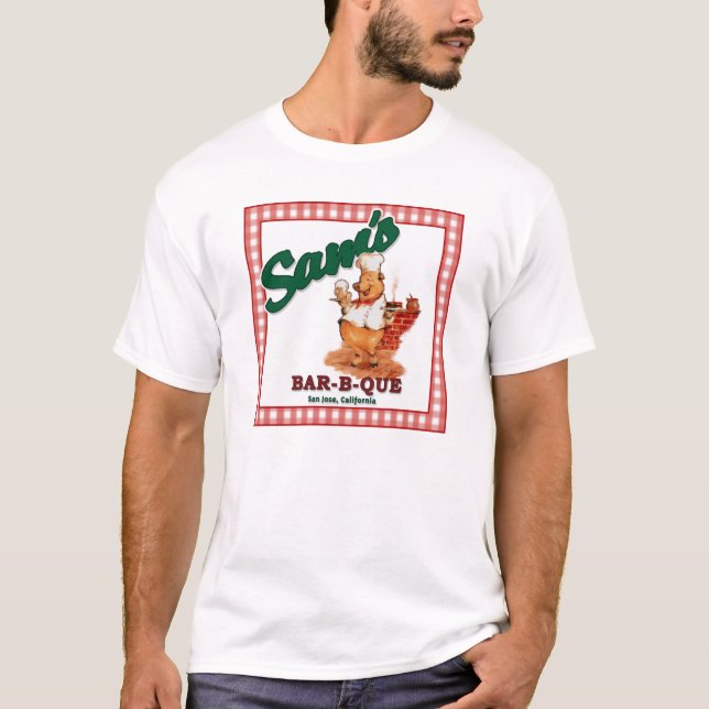 Sam's BBQ Tee-Shirt (w/Waiter Pig) T-Shirt (Front)