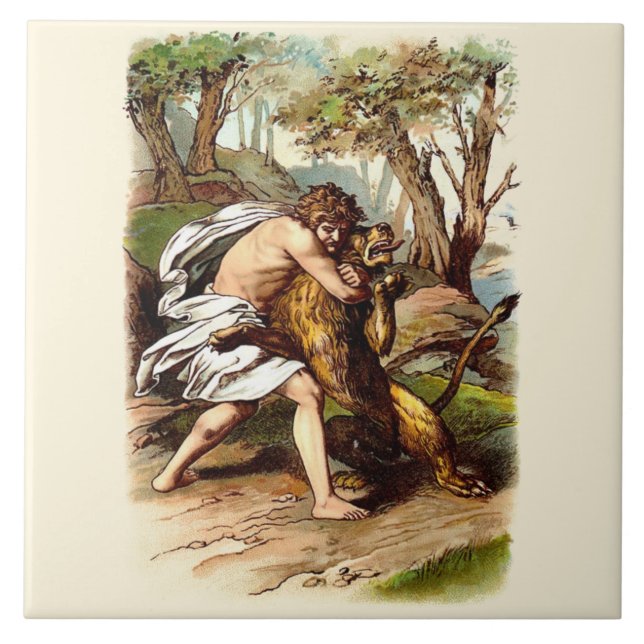 Samson And The Lion Ceramic Tile (Front)
