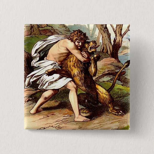 Samson And The Lion Pinback Button (Front)