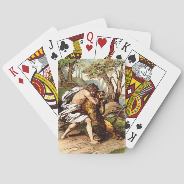 samson killing a small lion playing cards (Back)