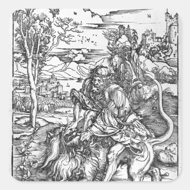 Samson slaying the lion, c.1496-98 square sticker (Front)