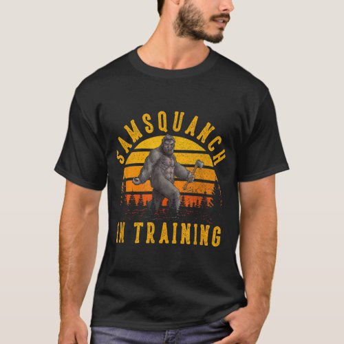 Samsquanch in Training Funny Sasquatch Axe Throwin T_Shirt