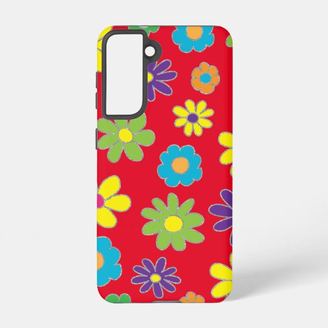 Samsung Galaxy S21 Red Flowery Phone Case (Back)