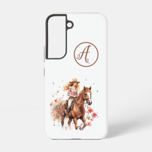 Samsung S22 Redhead Woman On Brown Horse Initials Samsung Galaxy S22 Case