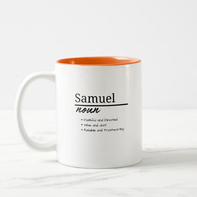 Samuel, Boy Personalized Name Definition Two-Tone Coffee Mug (Left)