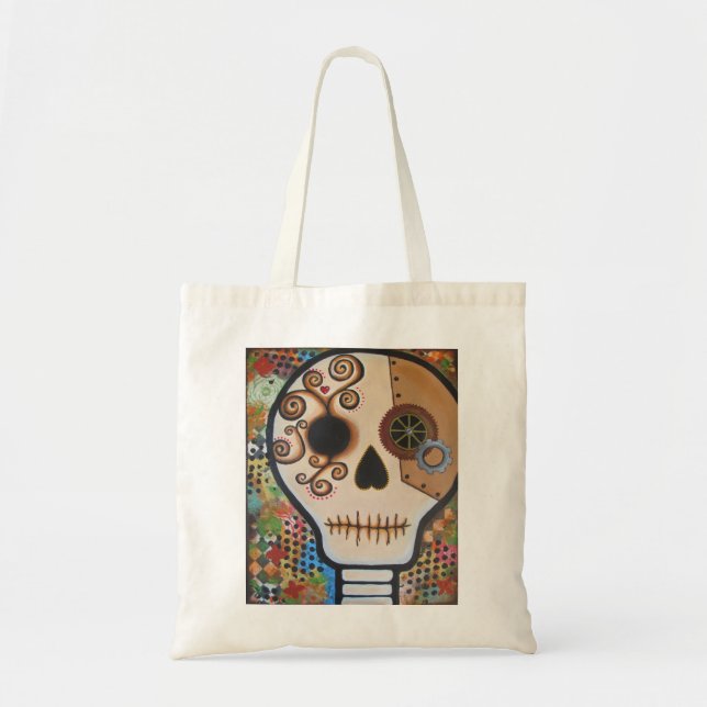 "Samuel" Day of the Dead Skull Tote Bag (Front)
