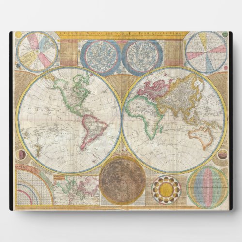 Samuel Dunn Wall Map of the World in Hemispheres Plaque