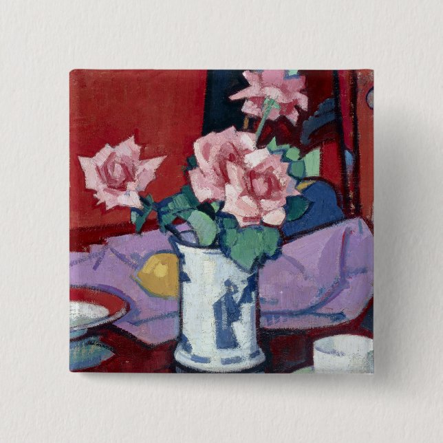 Samuel John Peploe Pink Roses, Chinese Vase Button (Front)