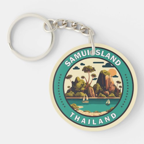 Samui Island Thailand Travel Art Badge Keychain