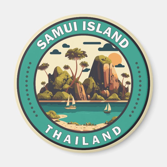 Samui Island Thailand Travel Art Badge Magnet (Front)