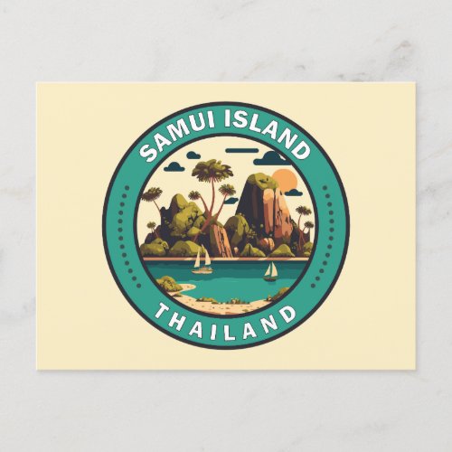 Samui Island Thailand Travel Art Badge Postcard