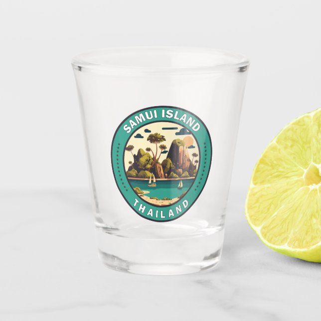 Samui Island Thailand Travel Art Badge Shot Glass (Front)