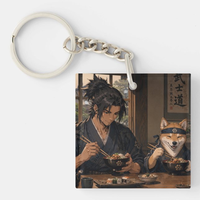 Samurai & Akita Noodle Night Keychain (Front)