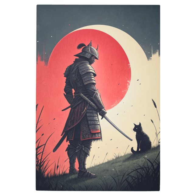 Samurai and Cat: Moonlit Vigil Metal Print (Front)