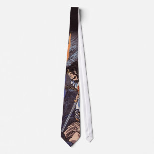 Samurai and Water Dragon Vintage Japanese Print Neck Tie