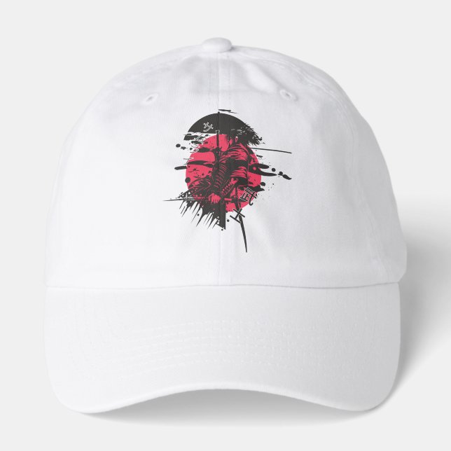 Samurai Art, Japanese Sun, Warrior Silhouette, Ani Hat (Front)