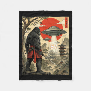 Samurai Bigfoot 67 Six Seven Meme Vintage Japanese Fleece Blanket