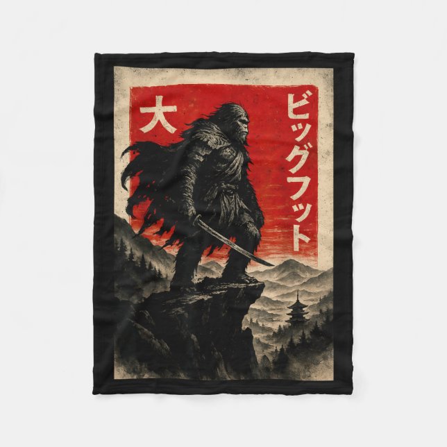 Samurai Bigfoot Graphic Tee Japanese Vintage  Fleece Blanket (Front)