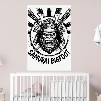 Samurai Bigfoot : Japanese Warrior Sasquatch Art Poster