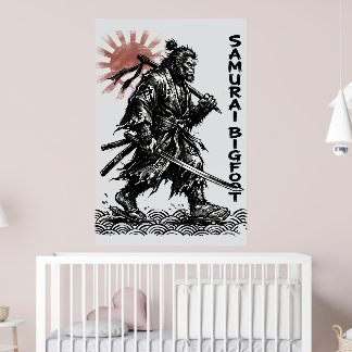 Samurai Bigfoot : Japanese Warrior Sasquatch Art Poster